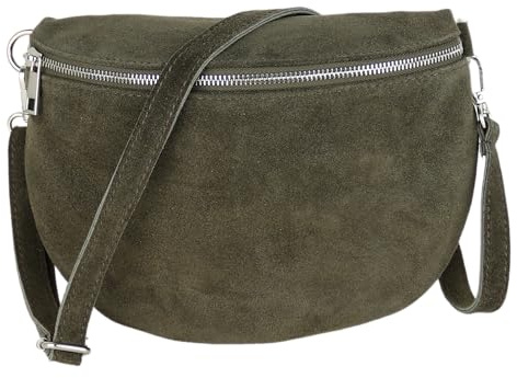 MIRROSI Damen Bauchtasche aus Wildleder, Made in Italy. Als Umhängetasche, Brust- oder Schultertasche tragbar, 26x20x8 cm, Reißverschlussfach hinten.
