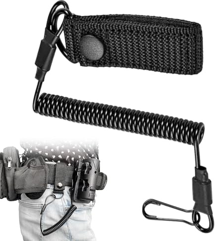 Bangbobi Lanière Tactique, câble spiralé élastique avec 2 mousquetons – Support pour équipement de Police, Porte-clés, étui pour Lampe de Poche, Tuyau de Rangement et Cordon (Noir)