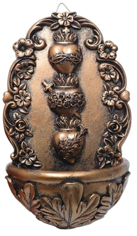 KOMI Holy Water Font for Home Resin Sacred Heart Holy Water Holder for Wall Hanging Catholic Decor Holy Water Fonts for Wall, Altar, Home Housewarming Catholic Gifts Copper-tone
