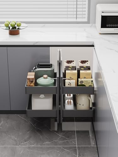 Blind Corner Pull Out Organizer, 2-Tier 4-Shelf Kitchen Cabinet Baskets, Pull Out Storage Rack Shelf for Kitchen/Bathroom Cabinet,Cupboard Organiser Shelf for Left & Right Open Compatible,900