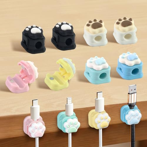 Kabel Organizer Kabelhalter Selbstklebend, 12 Pack Lustige Katzenkrallen Magnetische Cable Organizer Kabelhalter Schreibtisch Drahthalter Organisator für Nachttisch Küche Home Office