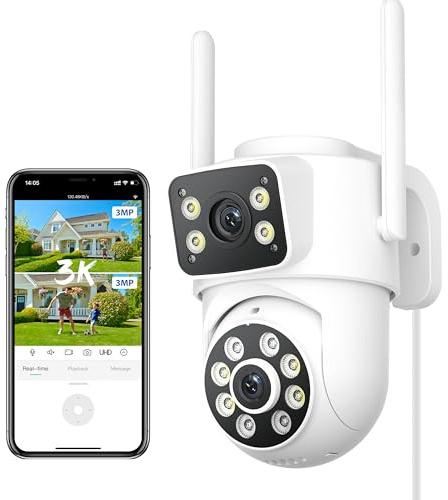 Reobiux 6MP Dual Lens Outdoor Security Camera, 3K WiFi CCTV Camera with 360° Coverage, 30M Color Night Vision, Motion Tracking, Two-Way Audio, IP66, Works with Alexa