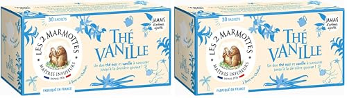 Les 2 Marmottes Thé Vanille - Thé noir BIO à la vanille 100% naturelle - Puissant et gourmand - 30 Sachets par boite - Made in France - 48g (Lot de 2)