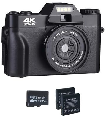 Korons Appareil Photo Numérique— 4k Ultra HD Capteur 56mp avec Vision Nocturne Infrarouge pour Photographie Professionnelle (32g)