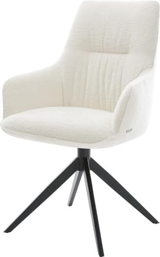 DELIFE Esszimmerstuhl Zelia-Flex mit Armlehnen Kreuzgestell breit Schwarz Bouclé Soft Beige 360° drehbar Wippfunktion Taschenfederkern