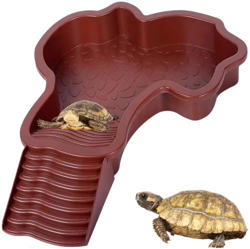 Persiiious Baignoire pour Reptiles, Piscine pour Tortues, Gamelle Reptile, Bassin Tortue Terrestre en Plastique avec Rampe Antidérapante, pour Tortues, LéZards Et Gecko(28.5 × 26.5 × 4.3 Cm)