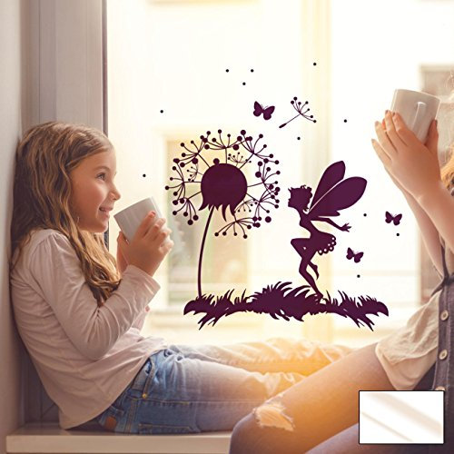 Fensterbild Wandtattoo Pusteblume Fee Schmetterlinge & Punkte Fensteraufkleber Fenstersticker M2093 - ausgewählte Farbe: *milchglas* ausgewählte Größe: *L - 40cm breit x 40cm hoch*