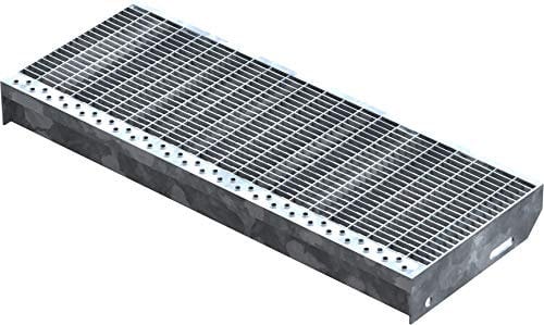 Fenau – 700 x 270 mm - Gitterrost-Stufe (R11) XSL, MW: 30/10 mm, verzinkt, Stahl-Treppenstufe nach DIN-Norm, Fluchttreppen geeignet, Anti-Rutsch-Wirkung