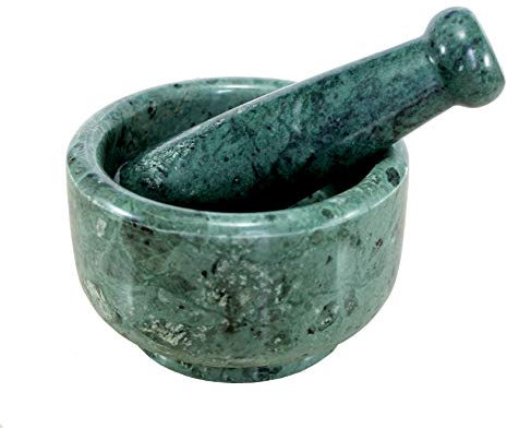 KLEO Ensemble de mortier et pilon en pierre naturelle de 12,7 cm de diamètre comme moulin à épices, presse-purée – Okhli & Musal (vert)…
