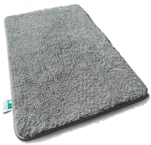 casa pura Badematte grau weicher, Flauschiger Badezimmerteppich in Shaggy Optik, Badvorleger rutschfest waschbar - Duschvorleger, Teppich Fußmatte für Badezimmer, Dusche 50x80 cm, Sky Soft