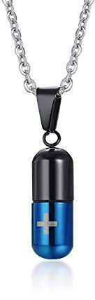 VNOX Jewelry Stainless Steel Cross Capsule Medicine Pill Pendant Necklace,Multi Color Option, not-applicable,