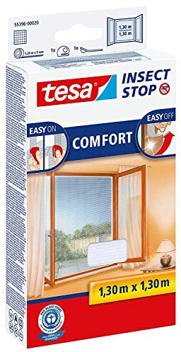 tesa Insect Stop Comfort Fliegengitter Fenster - Insektenschutz mit Klettband selbstklebend - Fliegen Netz (Weiß (Leichter Sichtschutz), 2X 1,3m:1,3m)