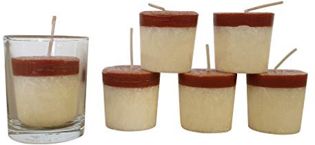 Candle Factory 6 Duft-Votivkerzen aus 100 & Stearin, Ø/H 43 x 46 mm, inkl. 3 klaren Votivgläsern (Vanille)