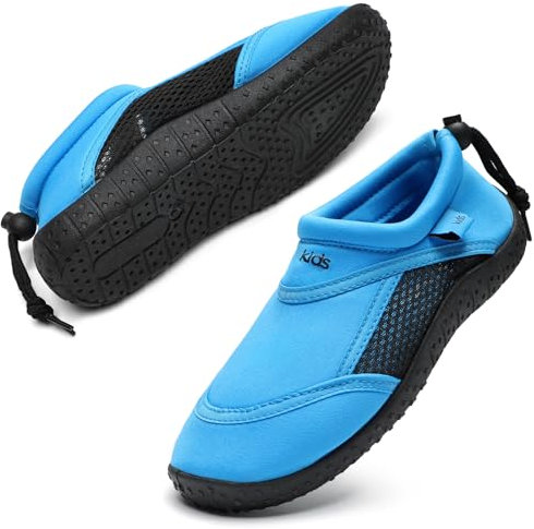 HKR Badeschuhe Kinder Wasserschuhe Jungen Schwimmschuhe Strandschuhe Aquaschuhe Kind Schwimmsocken Badesocken Mädchen Dusch rutschfest Slip Stop Aquasocken Kids Unisex Schwarz/Blau Größe 36 EU