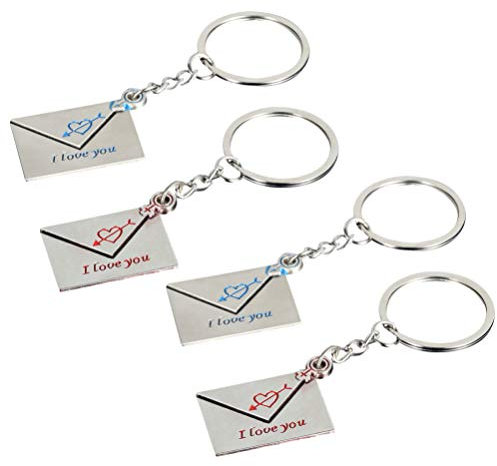 Amosfun 4 Paires de Porte-clés Je t'aime enveloppe Porte-clés en métal Porte-clés Valentines