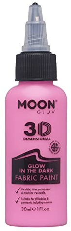 Smiffys Moon Glow - Glow in the Dark 3D Fabric Paint - 30ml - Pink - Textile paint for clothes, t-shirts, bags, shoes & canvas