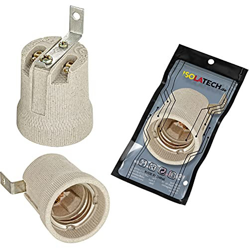 ISOLATECH 1pc E27 gris douille en céramique avec équerre de fixation/étrier extérieur (max.250V/4A) ampoules pour Home plafond installation cuisine réfrigérateur salle de bain support encastrer