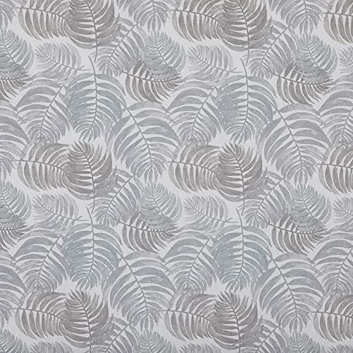 Kt KILOtela - Tessuto Canvas Stampato, Rivestire, Foderare, Divani, Tavolo, Sedia, Letto, Tende, Cuscini, Borse, 100 cm Lunghezza x 280 cm Altezza, Foglie di Felce, Grigio - 1 Metro