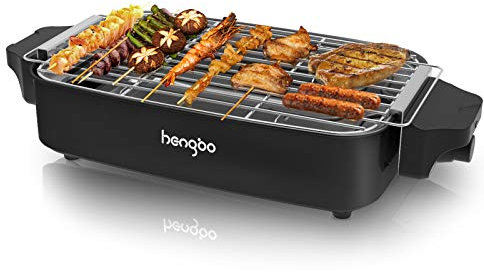 Grill Electrique de Table Barbecue Electrique sur Pied Grille Viande en Acier Inoxydable Sans Fumé Utilisation en Intérieur, 260℃ Thermostat, 1800W - Noir