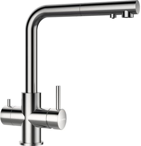 SCHOCK Küchenarmatur VITUS – Hochdruck Filterwasser Armatur aus Edelstahl mit ausziehbarer Schlauchbrause