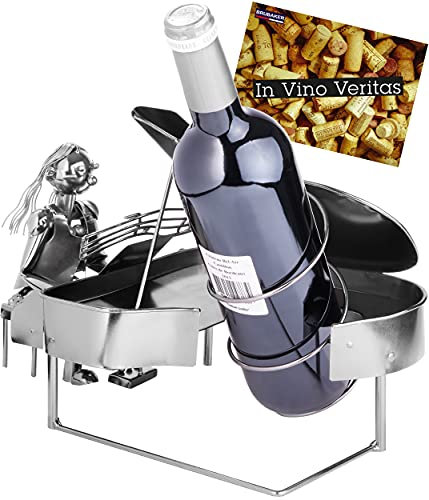 BRUBAKER Weinflaschenhalter Pianistin Klavierspielerin mit Klavier - Metall Skulptur Flaschenständer - 22 cm - Wein Geschenk für Piano Fans - mit Grußkarte