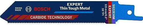 Bosch Professional 1x Hoja de sierra sable Expert `Thin Tough Metal` S 522 EHM (para Láminas de acero inoxidable, Longitud 115 mm, accesorios Sierra sable)