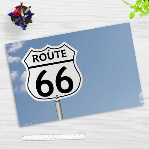 Schreibtischunterlage für Kinder und Erwachsene – “Route 66 USA-Roadtrip“ – aus erstklassigem Vinyl (Kunststoff) – 60 x 40 cm – Rutschfeste Schreibunterlage mit bestem Schutz – Made in Germany