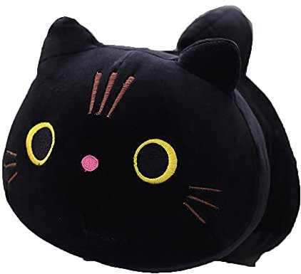 OUKEYI Oreiller en peluche en forme de chat noir, animaux en peluche avec chat noir, décoration créative, oreillers en peluche pour enfants, filles, garçons (noir)
