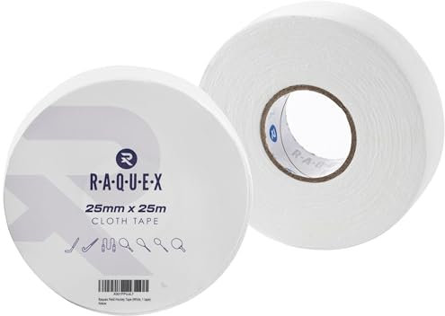 Raquex Gewebeband für Sport: Hockeyschläger, Tennis, Squash- oder Badmintonschläger, Springseile und mehr. Wasserabweisend, stark und bietet einen natürlichen, erhöhten Halt (Weiß)
