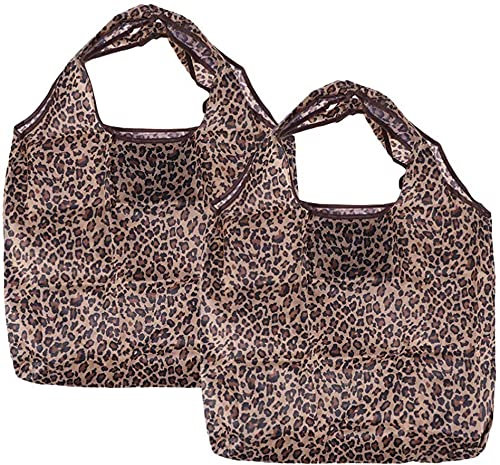 LATRAT Einkaufsbeutel faltbar 2Pcs Faltbare Einkaufstasche Wiederverwendbare, Einkaufstaschen Einkaufstüten Falttasche Große wasserdichte Einkaufstasche, Leopard