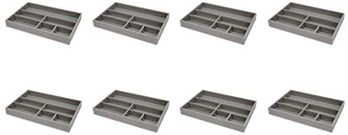 OSCO Grey Faux Leather Drawer Organiser Tray – Modern Minimalist Stationery & Jewellery Display – Drawer Tidy Tray for Office, Home & Bedroom – H4 × W34 × D22.5 cm, 8 Pack