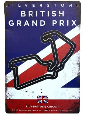 British Grand Prix Vintage Metal Sign, F1 Retro Wall Art Decoration Print, Gift for Formula 1 Fans
