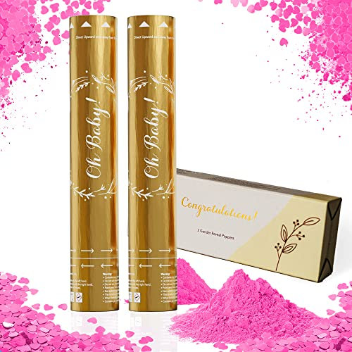 Team Planet Kit de Cañón de Confeti para Revelacion Genero Bebe - Juego de 2 con Confeti y humo revelación de género bebe Biodegradables para Fiesta de Baby Shower - 2 Rosas.