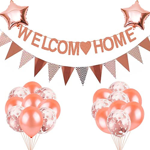 HCRXVV Willkommen Zuhause Girlande Set(22pcs) Willkommen zurück Banner,Welcome Home Baby Ballon Deko mit Wimpelkette Banner, für Herzlich Willkommen Einweihungsparty Familie Rückkehr Familienfeiern