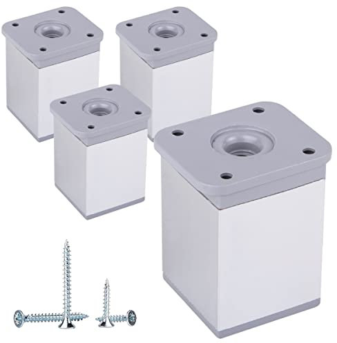 SKIR'CO Lot de 4 pieds de meubles en métal, hauteur réglable, hauteur 6 cm, profil angulaire 40 x 40 mm, pieds de meubles en aluminium, vis incluses (4)