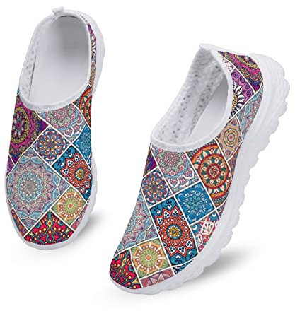 Dolyues Aztec Bohemia Neuheit Damen Turnschuhe – Mandala Leopard Schmetterling Damen Turnschuhe Sneaker Schuhe Walk Sport Laufen, Marokkanische Fliesen Mandala, 42.5 EU