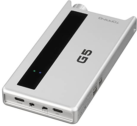 TOPPING G5 ES9068AS DAC Hi-Res Audio Portable DAC & Amp USB + BT + AUX Inputs USB Support Up to DSD512 & PCM768kHz 4.4mm & 3.5mm Headphone Output Portable Decoding Headphone Amplifier (Silber)