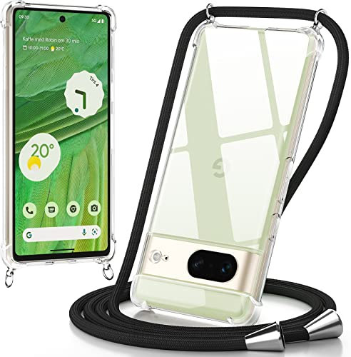 caslord Coque pour Google Pixel 7 avec Cordon de Collier,Coque avec Cordon Google Pixel 7 Transparent TPU Bumper Housse Coque Collier RéglableTéléphone Portable Lanyard Case Google Pixel 7,Noir