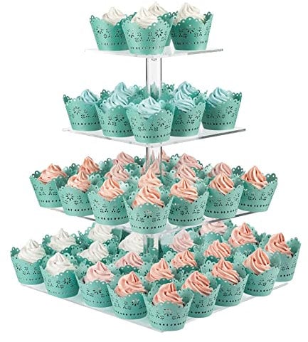 CECOLIC Cupcake Ständer 4 Etagen Quadratisch Cupcake Halter, Transparenter Acryl Cup Kuchen Ausstellungsständer, Dessert Gebäckturm für Hochzeit, Geburtstag, Party Dekoration (Quadratisch – 30,5cm)