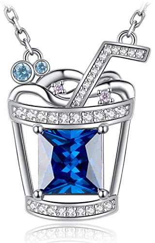 JewelryPalace Kaltes Getränk Prinzessschliff 5.9ct Blau Zirkonia Spinell Ketten Anhänger 45CM, Kette mit Stein Schmuck Set, Halskette Damen Silber 925 Collier Damen, Schmuck Mädchen Geschenk Frauen