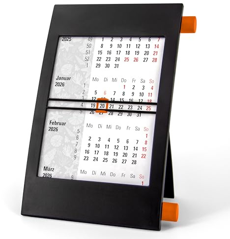 Truento 3-Monats-Tischkalender MARITIM für 2 Jahre (2027 & 2028) - mit Drehmechanik - schwarz/orange