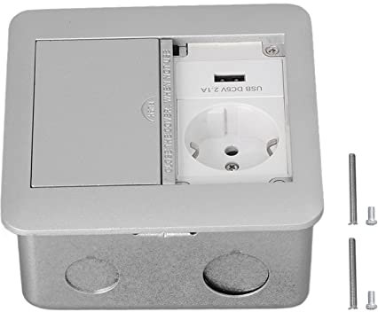 Presa Nascosta a 2 Uscite Presa Pavimento Incorporata Multifunzionale con Coperchio Presa di Alimentazione Pavimento Impermeabile IP40(Grigio Argento)