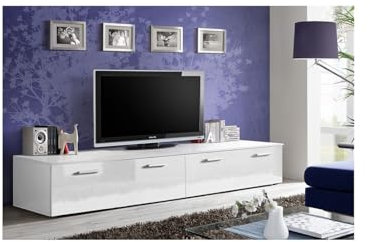 PRICE FACTORY just for you Meuble TV 200cm Collection Comet. Couleur Blanc. 2 Portes abattantes.