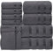 Casabella Luxury Bath Towel Set- 10 Piece Towels for Bathroom 100% Cotton-2 Bath Towels, 2 Hand Towels, 4 Face cloth & 2 Body Wash Gloves Highly Absorbent Hotel Quality Towel Bale Set Grey