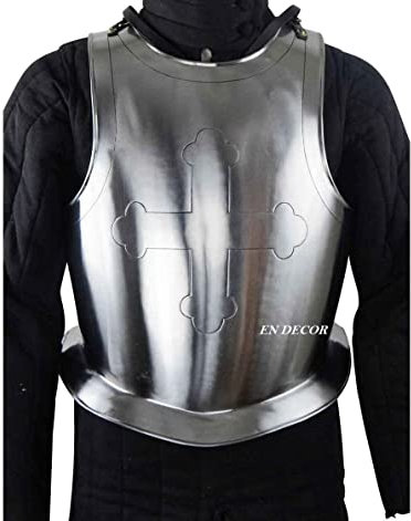 Medieval Templar Breastplate Cuirass Knight Armor Jacket Chest Plate & Back Plate Functional Combat LARP Renaissance Period Armour Silver Adult's Costume, Silver, Large