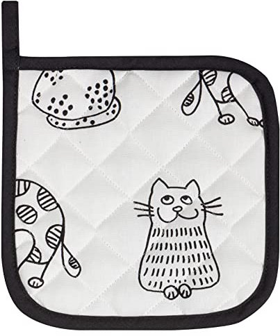 Kracht Küchen Textilien Katzenreihe Baumwoll Topflappen Bedruckt 22x22 cm schwarz-weiß 2er Pack