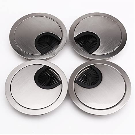 Kabeldurchführung Schreibtisch,Kabeldurchführung 68 mm Metall Chrom Rundweg - Schreibtischkabel Aufgeräumtes Einsatz PC Wire Loch - für Schreibtisch, Desktops, Büro - Set von 4
