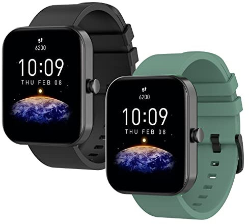 WD&CD 2 Pack 20mm Bracelet pour Amazfit GTS 2/2 Mini /2e Noir + Vert, Bracelet de Remplacment en TPU Silicone Fitness Bracelet Compatible pour Amazfit Bip/Bip Lite/Bip U