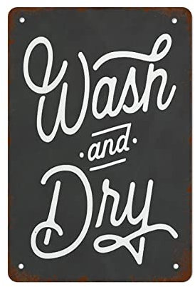 Retro Metall-Blechschild Wash and Dry Print Wash Dry Press Laundry Room Farmhouse Sign Modern Wall Decor Sign Art 14 x 20 cm Ideal for Pub Shed Bar Office Man Room Kitchen