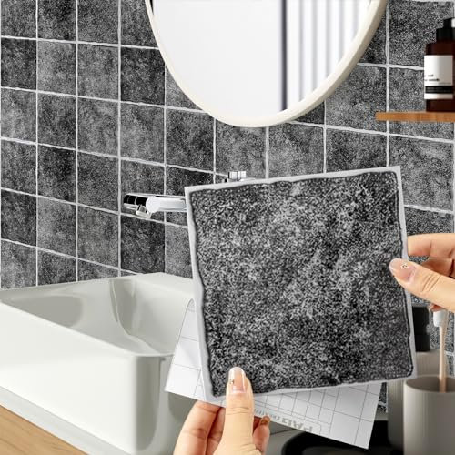 Hode 24 Piezas Pegatinas de Azulejos de Marmol Gris, 15x15cm Baldosas Adhesivas Pared Baño Gris Marmol, Pegatinas de Baldosas para Cocina, Pared